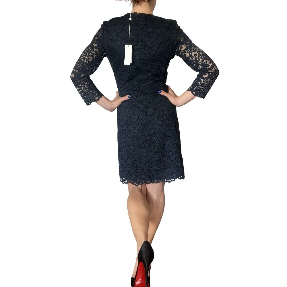 TORY BURCH Dress Blue Lace Green lined floral lace sheath cocktail mini 4 NWT